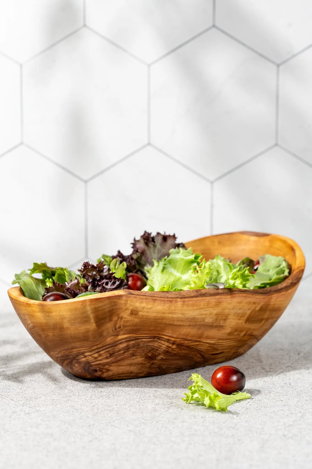 Handmade olive wood salad bowl, 30–35 cm