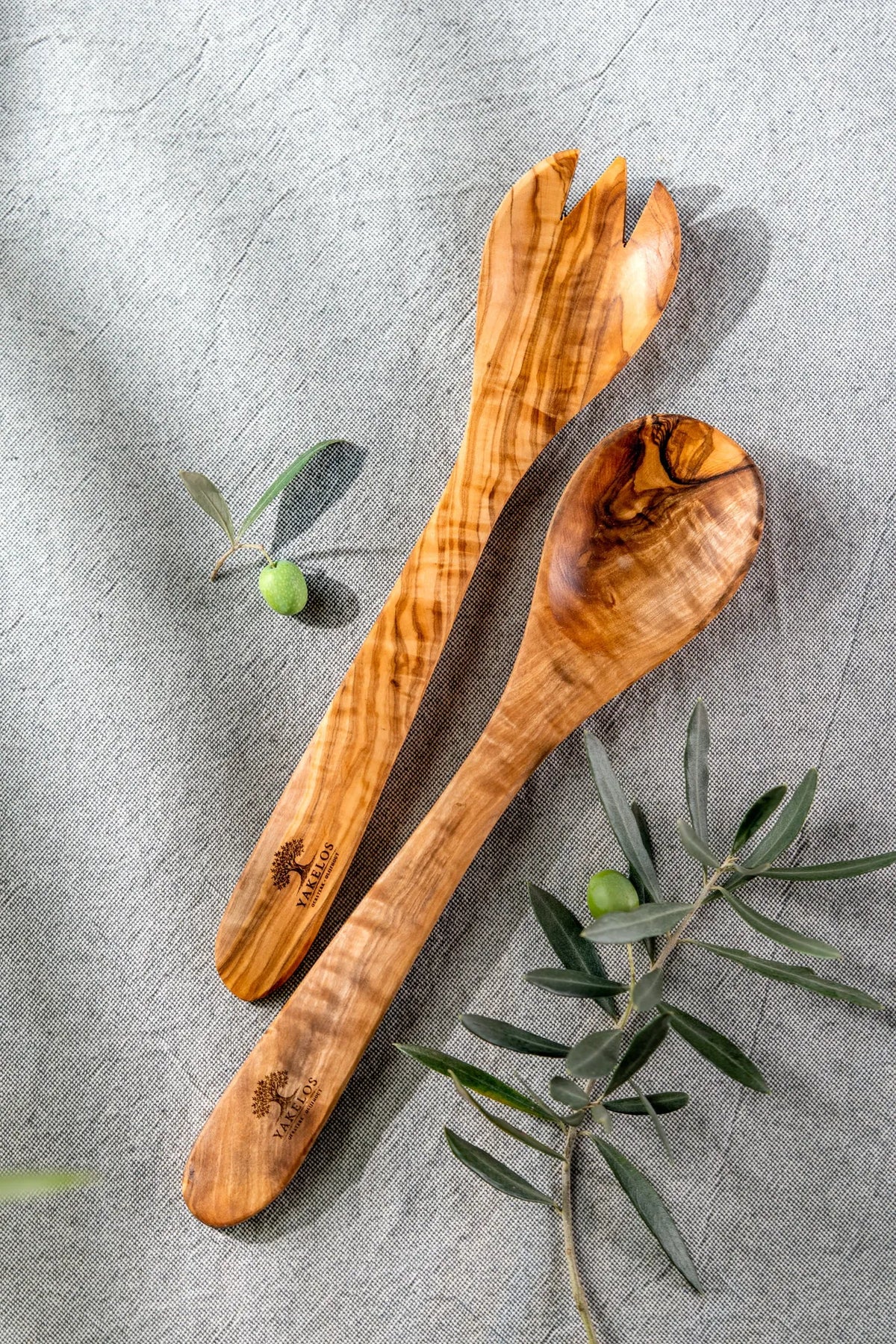 Handmade olive wood salad servers from Tunisia