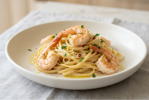 Creamy pasta with shrimp and garlic