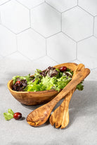 Olive wood salad set with bowl and servers